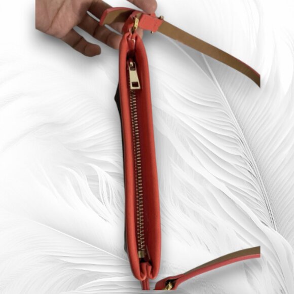 Michael Kors Brown Monogram Canvas Crossbody Bag with Red Leather Trim - Picture 3 of 8